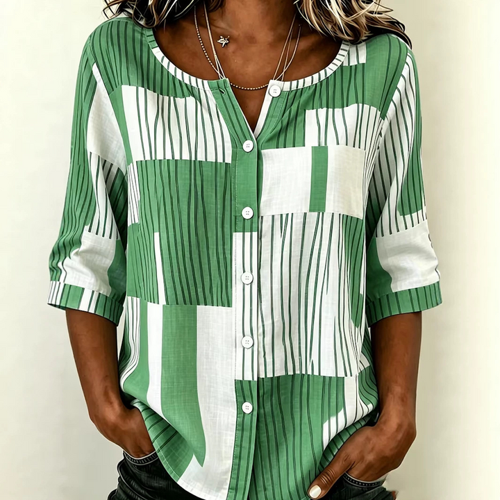 Elsa | Patchwork Stripe Button Blouse