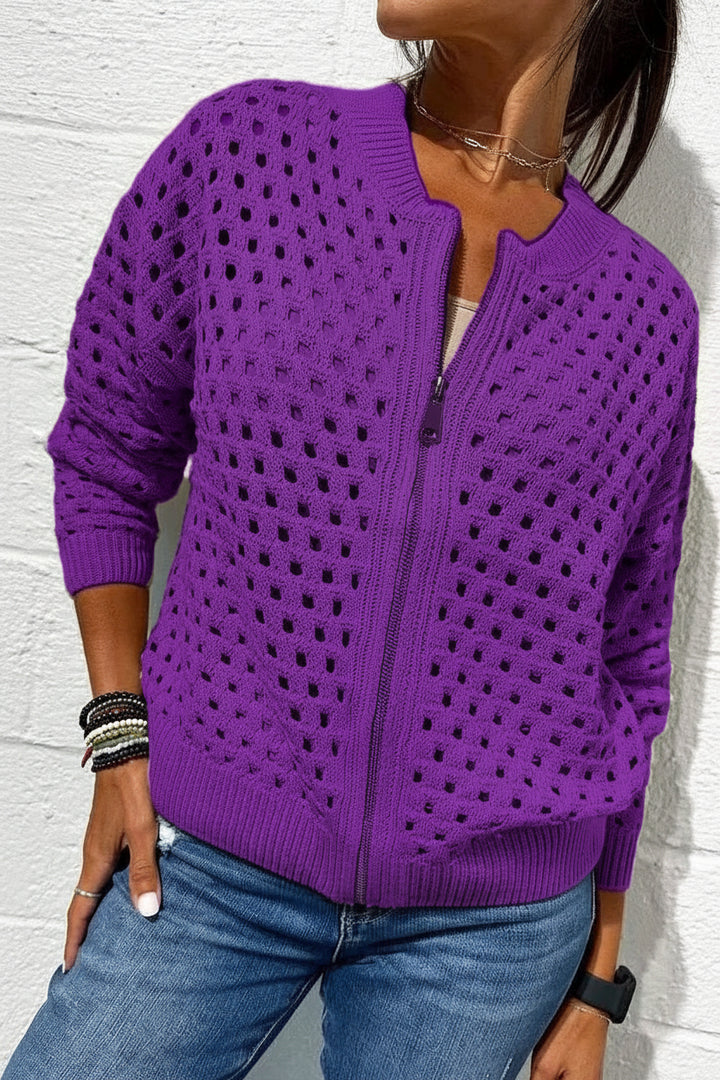 Desiree | Textured Zip Front Cardigan