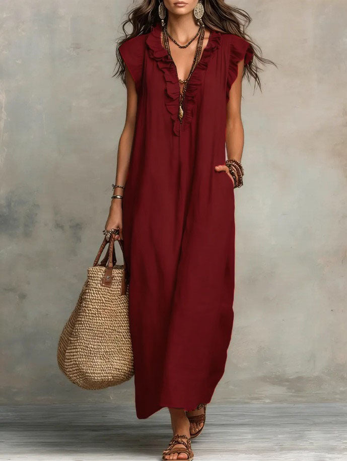 Rafaela | Ruffle V-Neck Maxi Dress