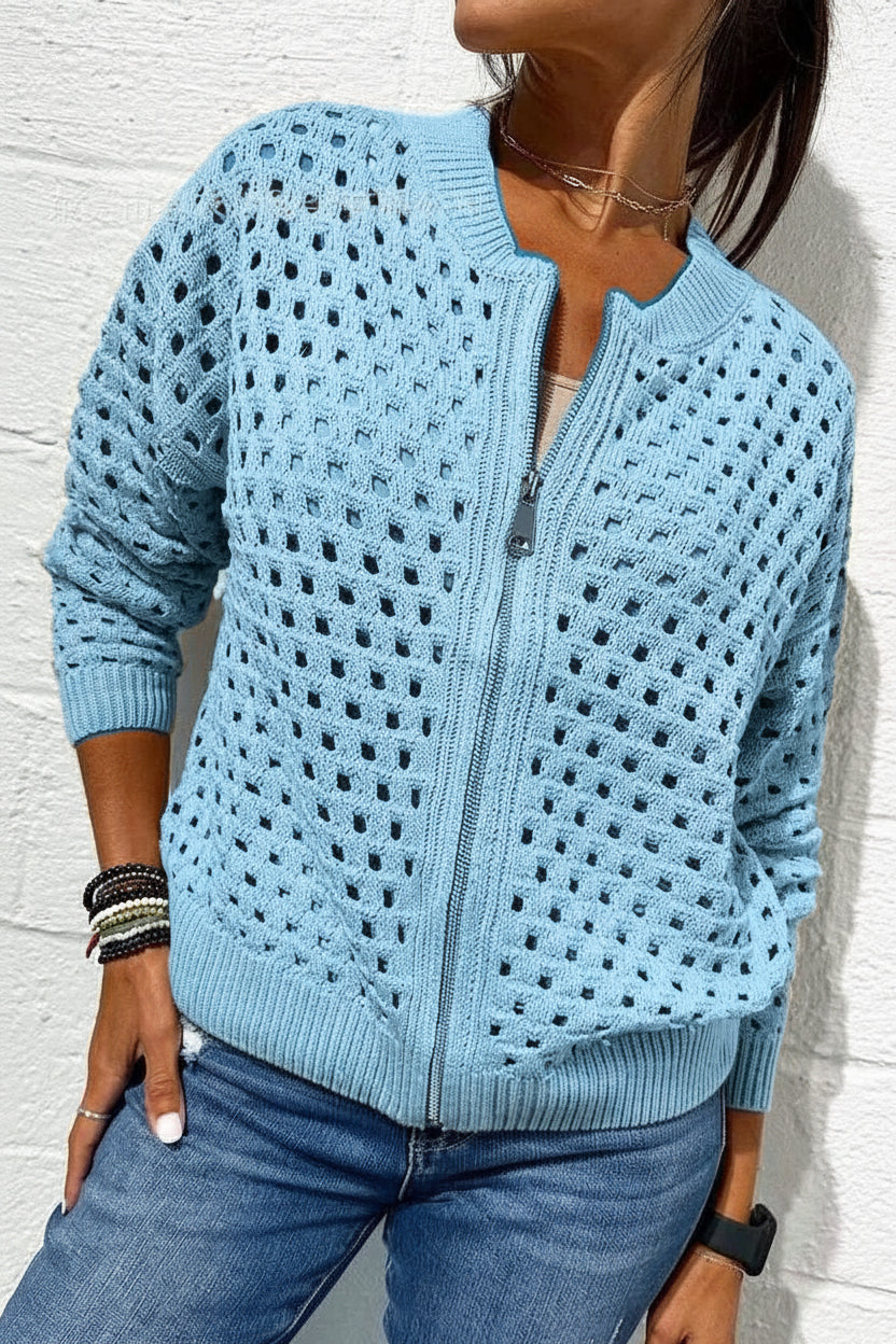Desiree | Textured Zip Front Cardigan