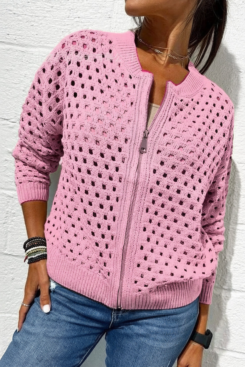 Desiree | Textured Zip Front Cardigan