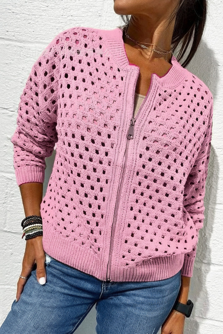 Desiree | Textured Zip Front Cardigan