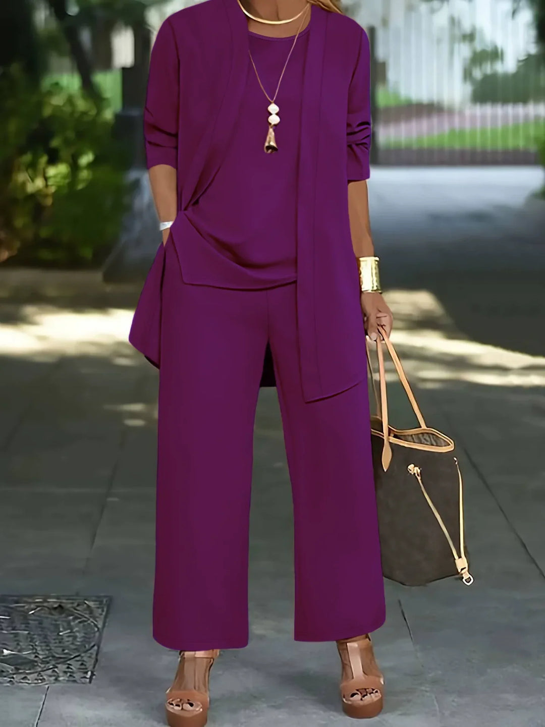 Chic Women's Wide-Leg Trousers & Longline Jacket Ensemble for Formal Events