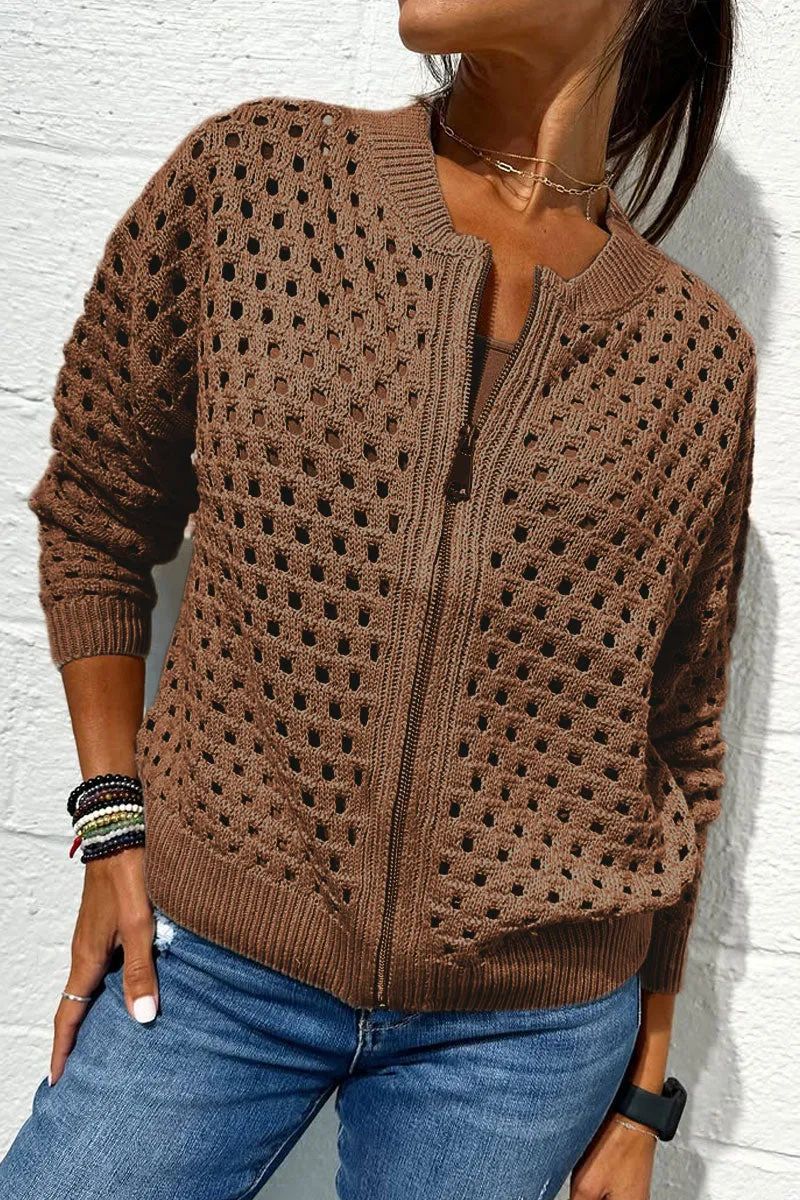 Desiree | Textured Zip Front Cardigan