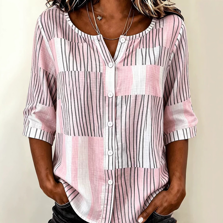 Elsa | Patchwork Stripe Button Blouse