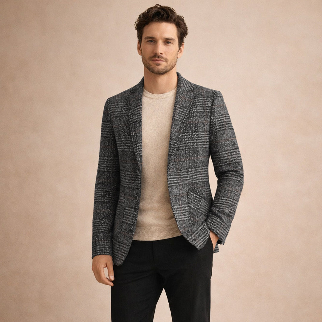 The Monopoli Men’s Slim Fit Check Plaid Tweed Blazer Suit