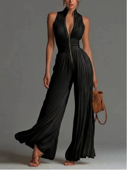 Zakira | Pleated Halter Wide-Leg Jumpsuit