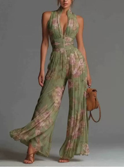 Zakira | Pleated Halter Wide-Leg Jumpsuit