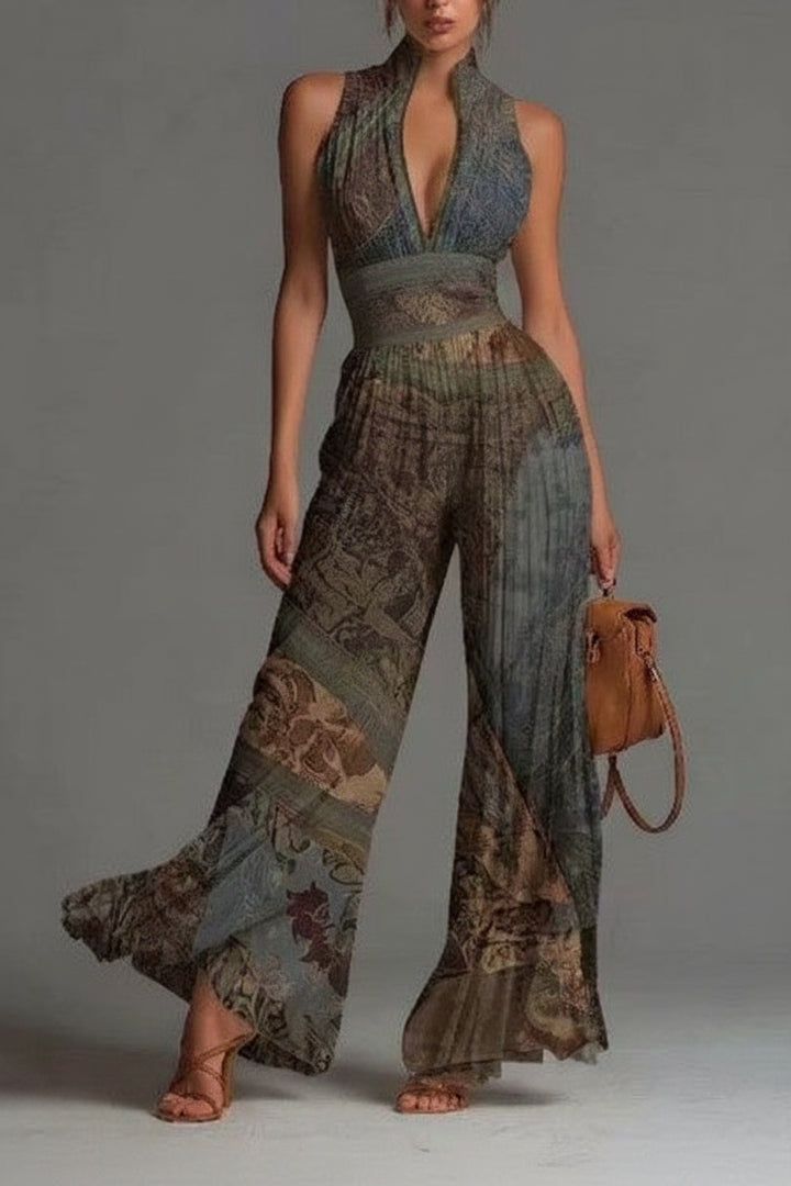 Zakira | Pleated Halter Wide-Leg Jumpsuit