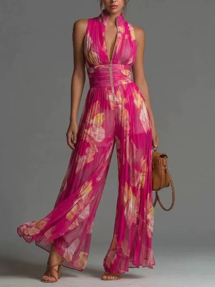 Zakira | Pleated Halter Wide-Leg Jumpsuit