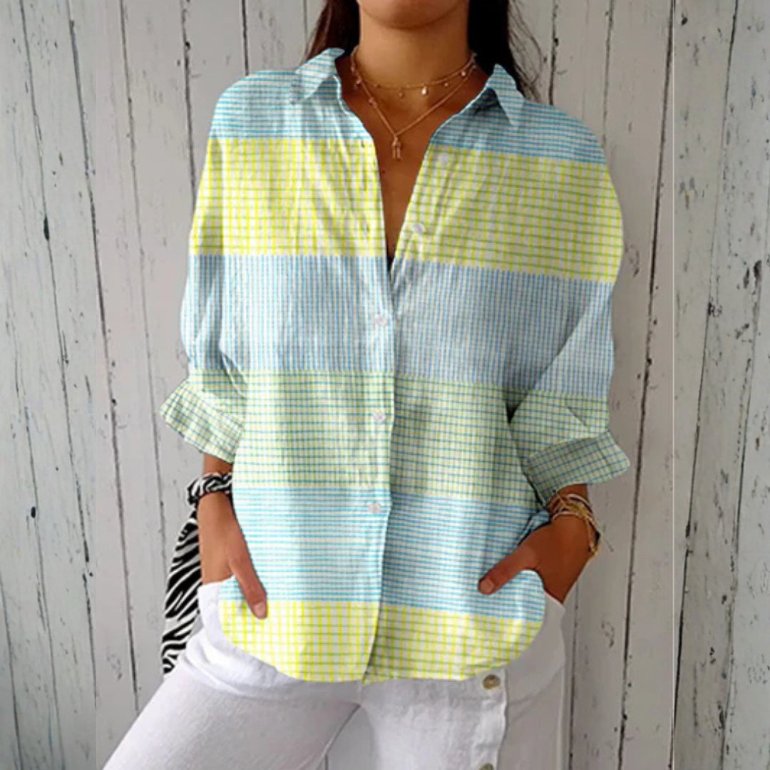 Penelope | Pastel Grid Button Blouse