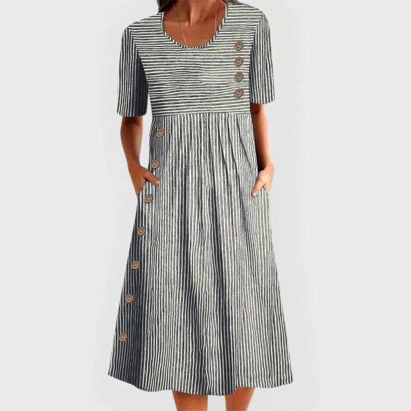 Mary | Striped Button Detail Midi Dress
