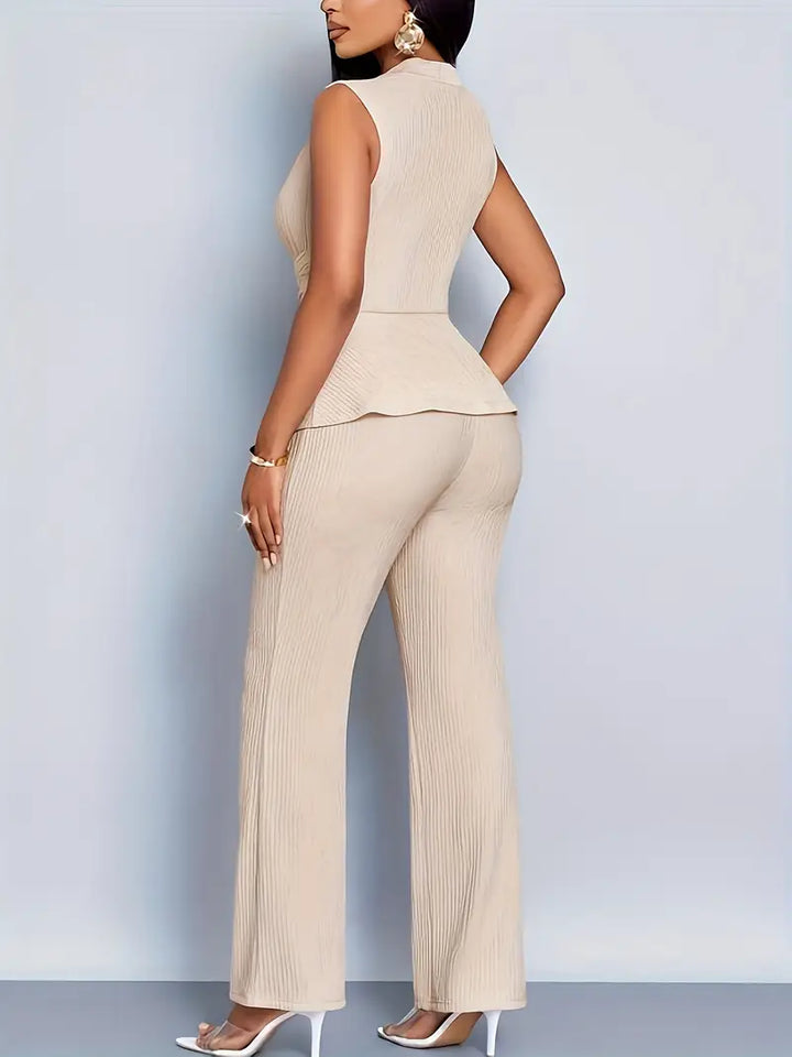 Chic Women's Sleeveless Wrap Top & Flared Pants Ensemble