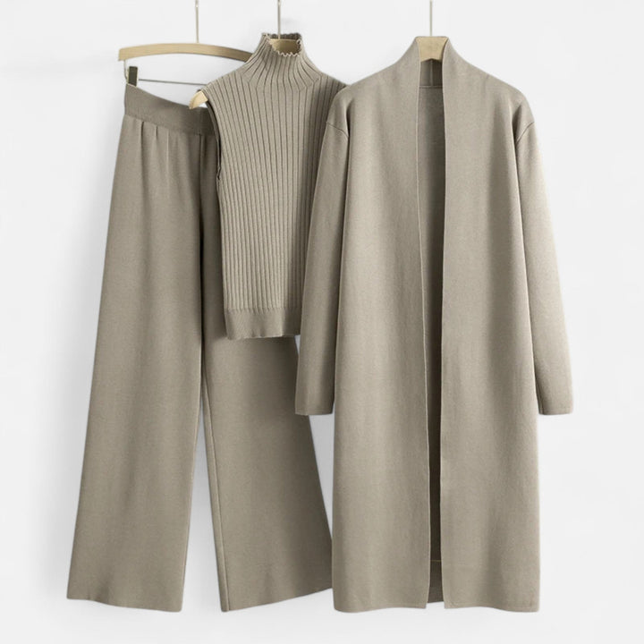 Chic Women's Three-Piece Set: Sleeveless Top, Wide-Leg Trousers & Longline Cardigan for Any Occasion