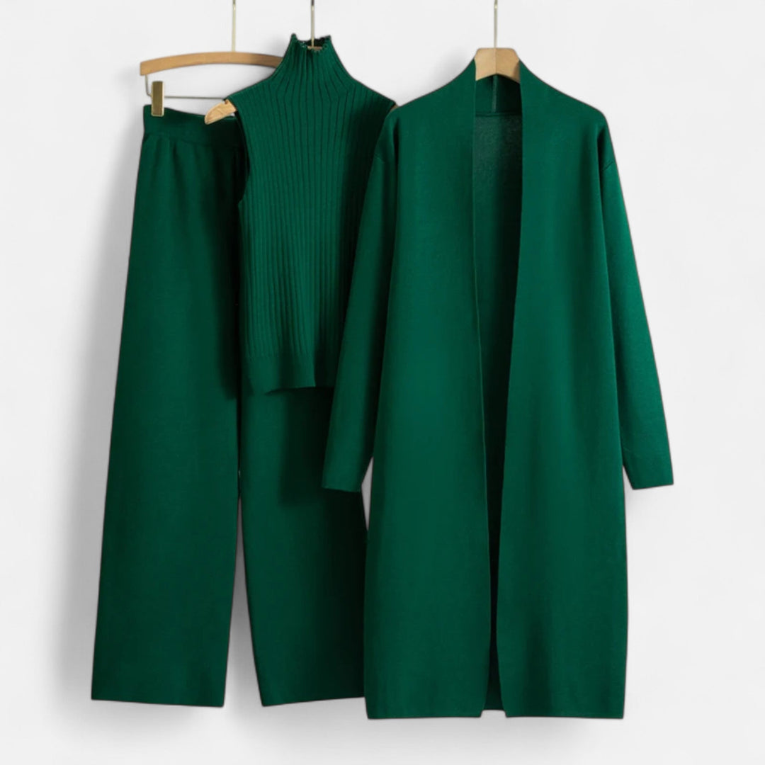 Chic Women's Three-Piece Set: Sleeveless Top, Wide-Leg Trousers & Longline Cardigan for Any Occasion