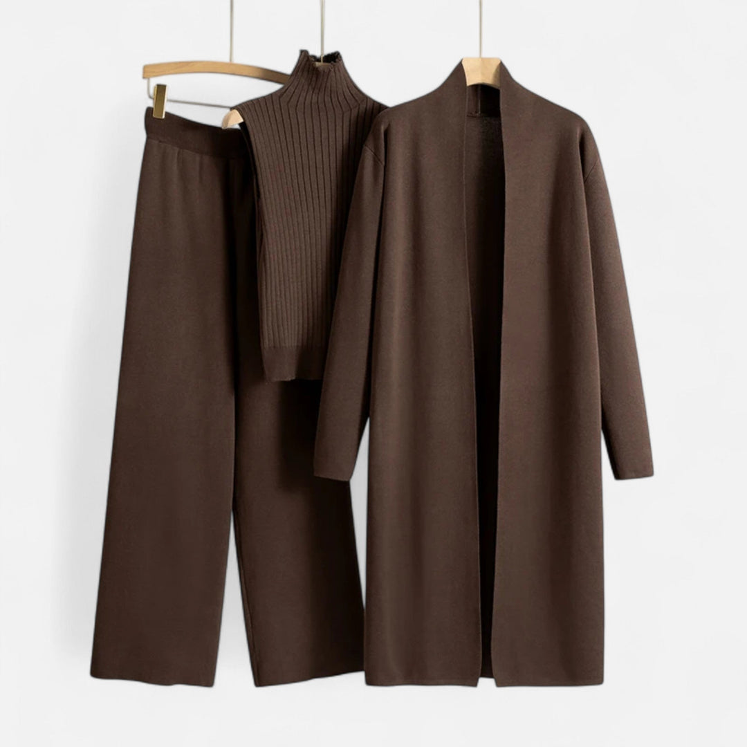 Chic Women's Three-Piece Set: Sleeveless Top, Wide-Leg Trousers & Longline Cardigan for Any Occasion