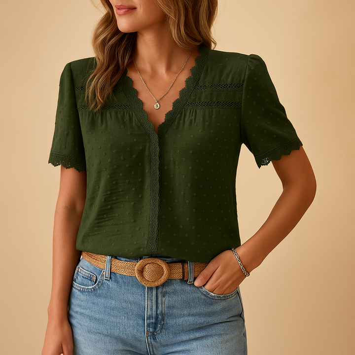 Women’s V-Neck Lace Blouse – Ideal for Work and Events