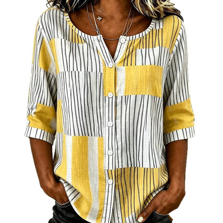 Elsa | Patchwork Stripe Button Blouse