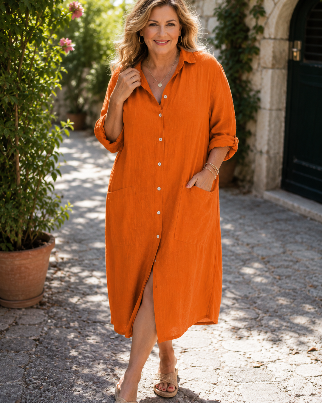 Sylvia | Button-Front Shirt Midi Dress
