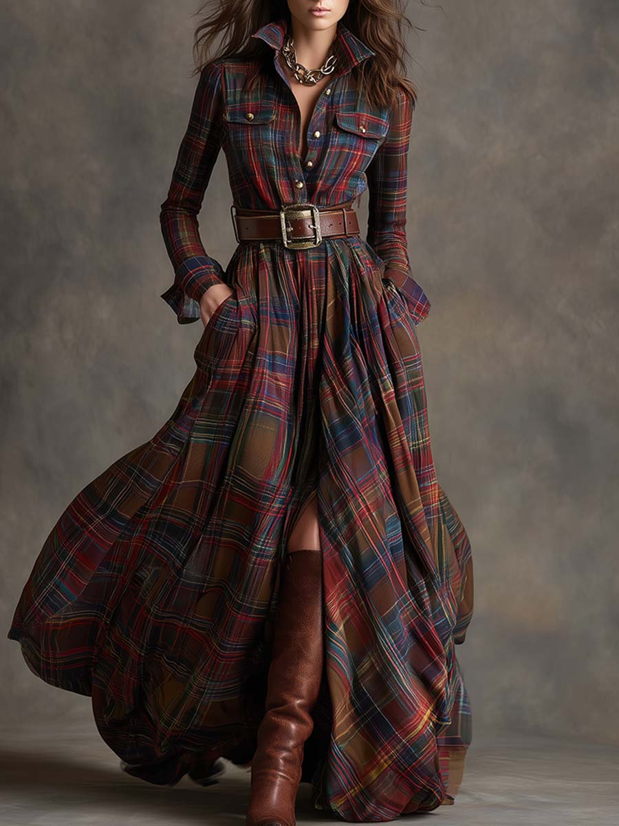 Ivy | Plaid Belted Maxi Shirt Dress