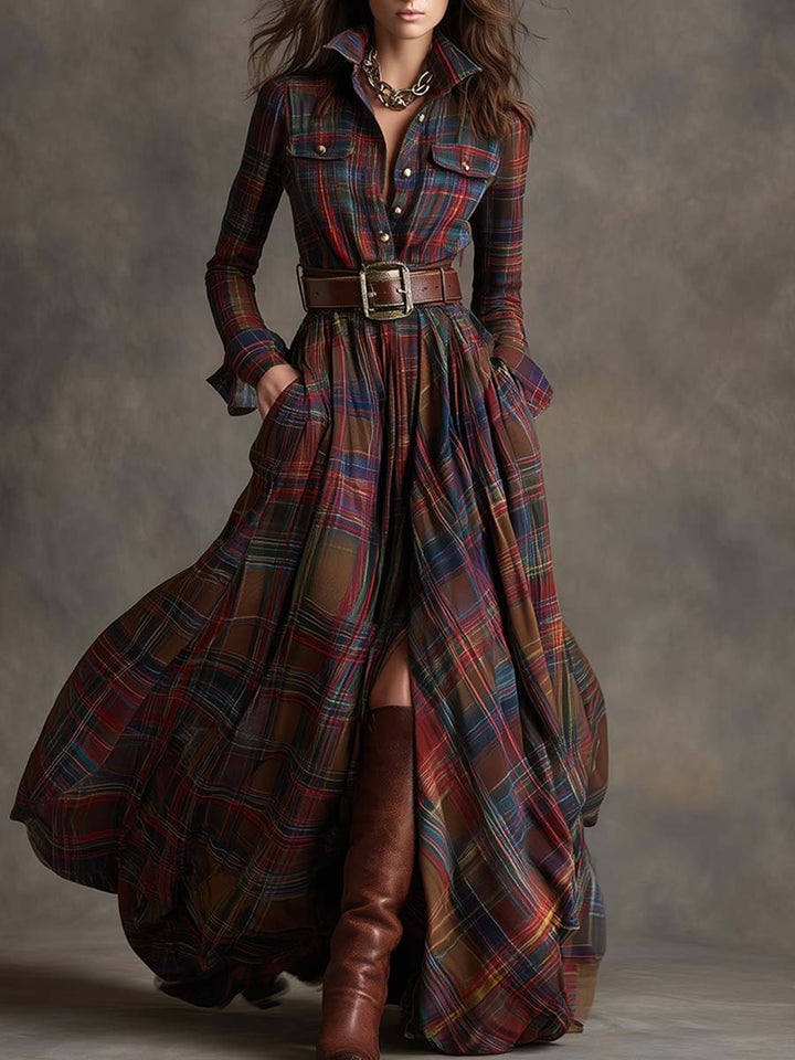 Ivy | Plaid Belted Maxi Shirt Dress