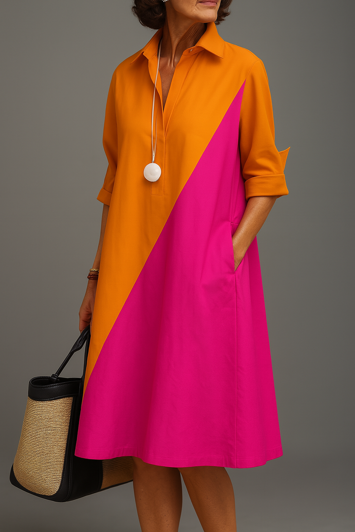 Marisse | Colorblock Button Front Midi Dress