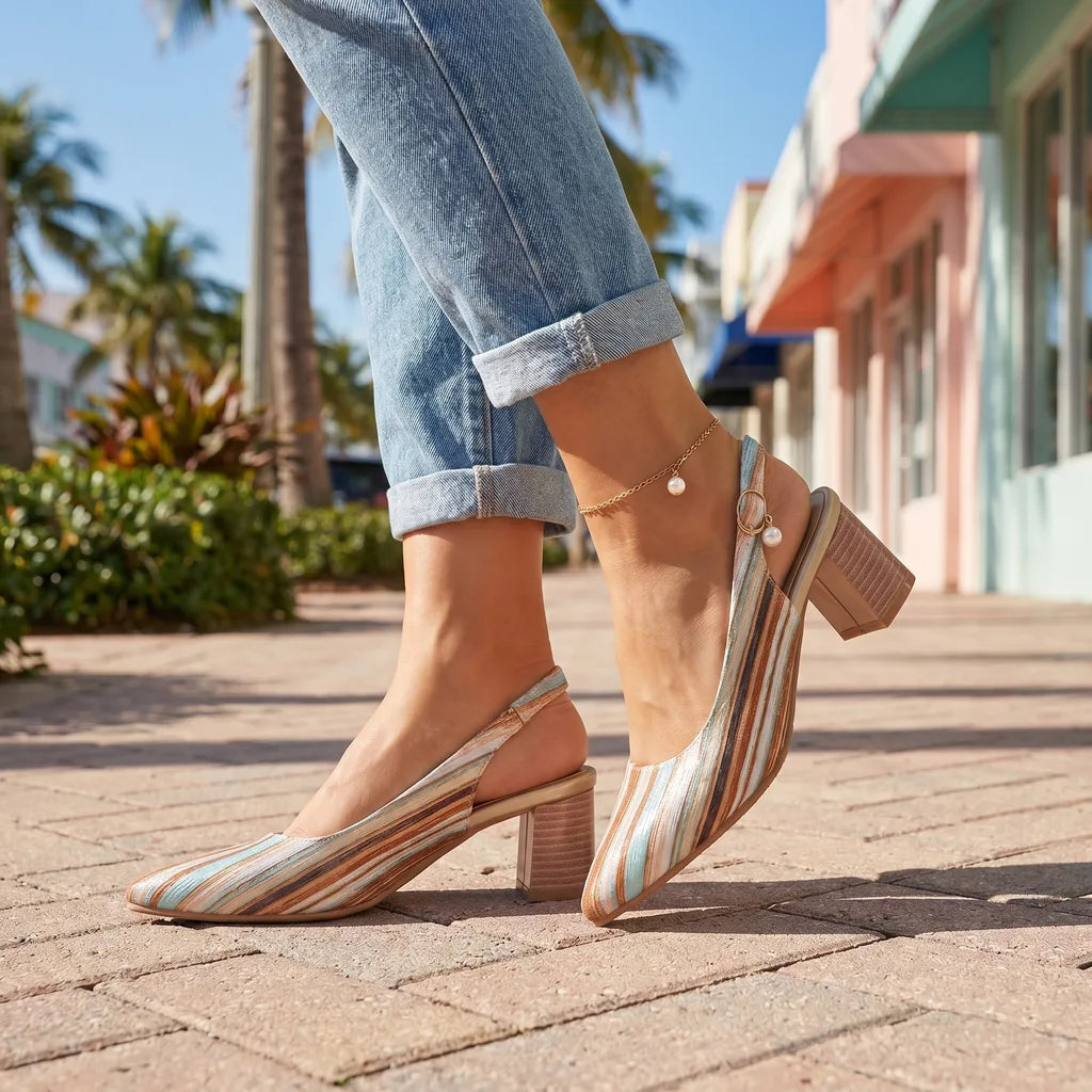 Denise Striped Slingback Heels