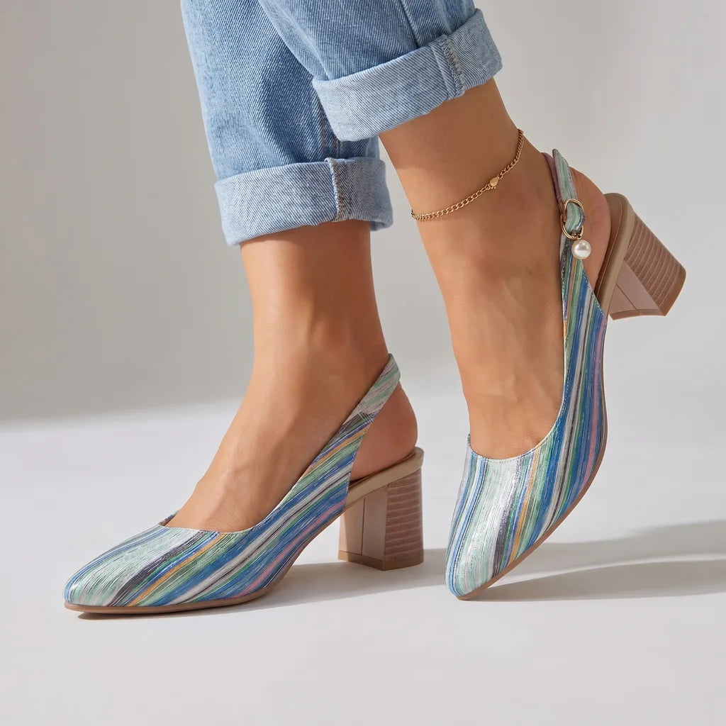 Denise Striped Slingback Heels