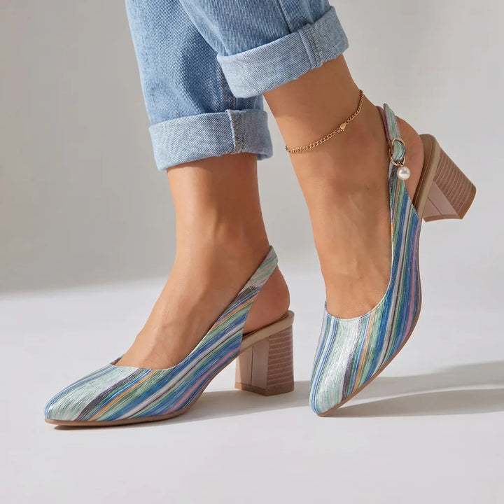 Denise Striped Slingback Heels