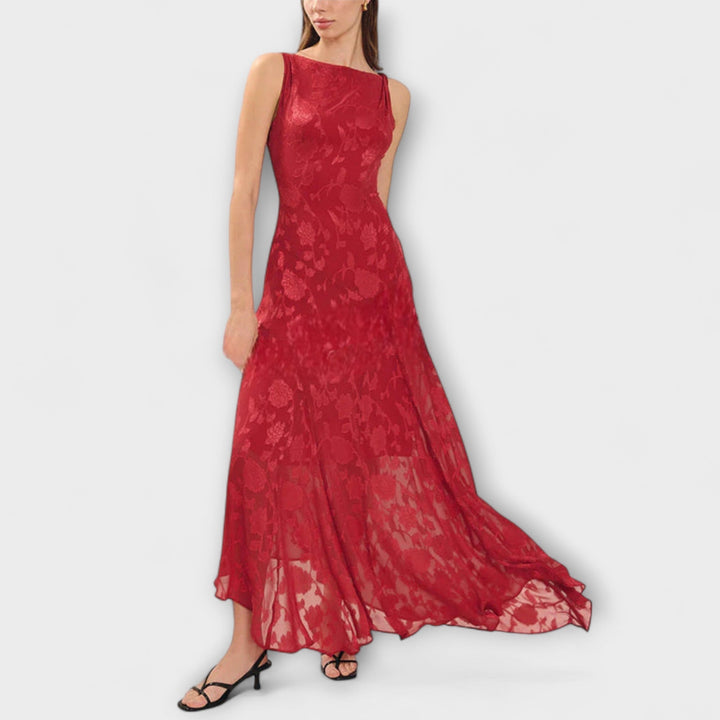 Opal - Chic Backless Jacquard Maxi Dress for Events