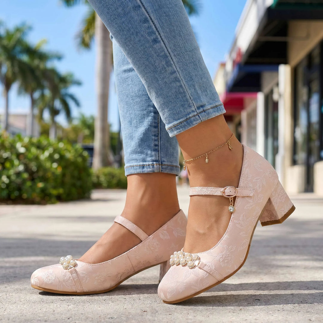Emilie Floral Mary Jane Heels