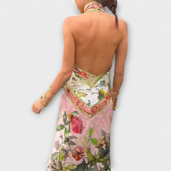 Floral Sleeveless Open Back Maxi Dress for Summer Events