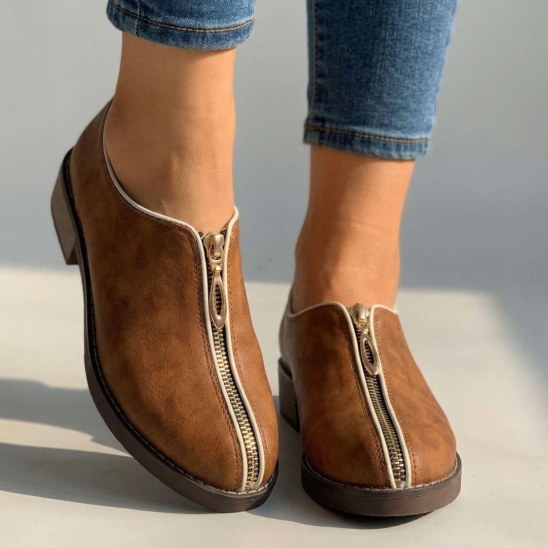 Larissa Low-Heel Zipper Shoes