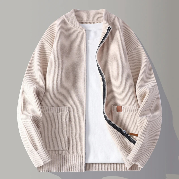 The Montbrook Men’s Stand Collar Casual Rib Knit Zip Cardigan