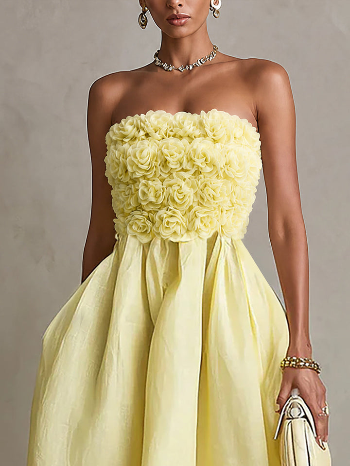 Siena | Strapless Floral Midi Dress