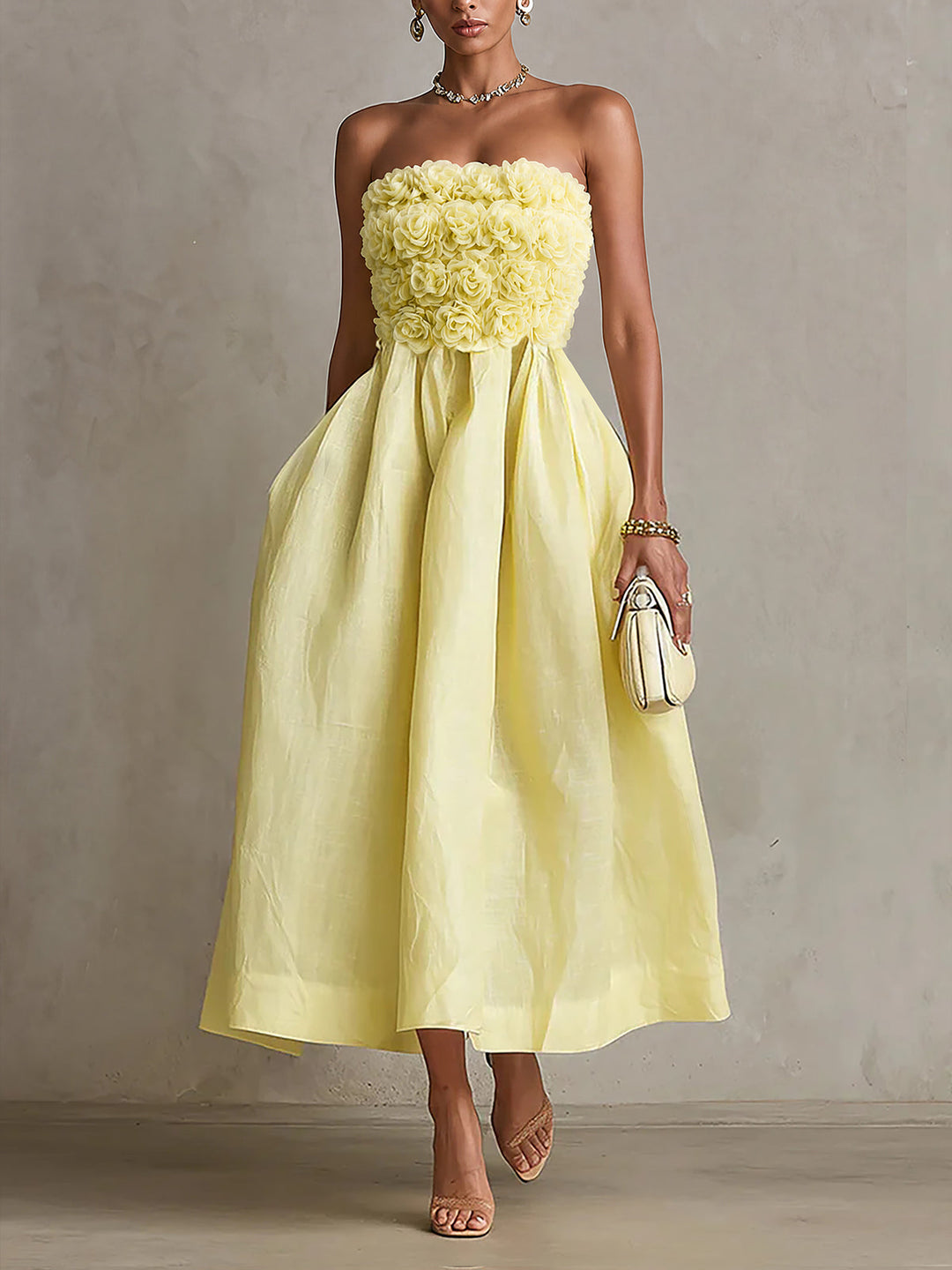 Siena | Strapless Floral Midi Dress